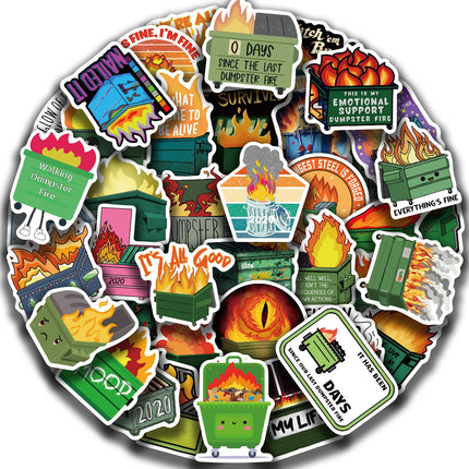 New 56 sheets dustbin fire sticker bag waterproof graffiti sticker decoration car trunk scooter helmet