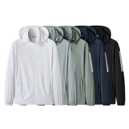 2025 Summer Lightweight Long-sleeved Removable Hat Jacket Men's Loose Casual Fishing Outdoor Sports Ice Silk Sun Protection Clothing