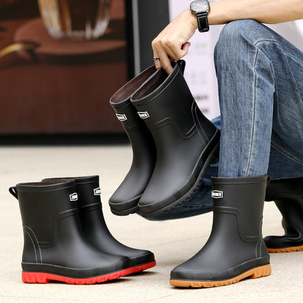 High-end rain boots men's closed rainproof waterproof shoes short mid-tube non-slip rain boots bunted working rubber shoes fleece-lined new
