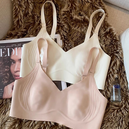 Non-marking Naked Ultra-thin Underwear for Women Rabbit Ears Big Chest Small Bra Anti-sagging Breasts Breathable Bra