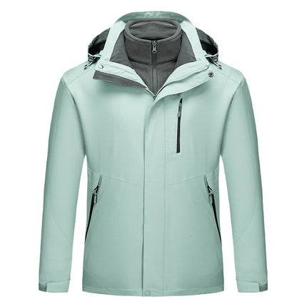 Three-In-One Jacket with Logo for Men and Women, Outdoor Detachable Cold-Proof and Warm Mountaineering Workwear, Team Uniform with Hood
