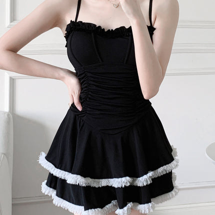 Girls' 2025 New Summer Hot Spring Swimsuit Women's Slimming Look One-Piece Conservative Flesh-Covering Skirt-Style Waist