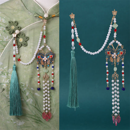 Antique Cheongsam National Tide Wind Pressure Break Elegant Pendant Brooch Hanfu Tea Clothing Tassel Retro Chinese Makeup Accessories Women