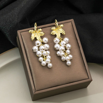 S925 Silver Needle French Retro Pearl Earrings Chinese Style Long Grape Tassel Accessible Luxury High-End Niche Earrings for Women