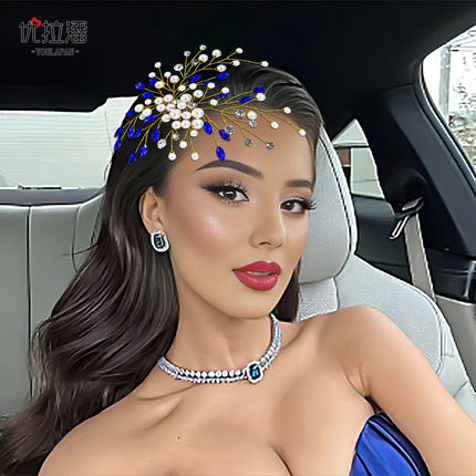 Youlapan European and American Cross-Border Pearl Hair Comb Red Rhinestone Hair Accessory Hairpin Comb Ancient Style Birthday Gift Hp851
