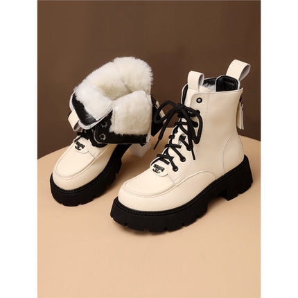 Wool Cold Resistant Snow Boots Women's 2024 Winter New White fleece-lined Thickened Waterproof Cotton Shoes Thick Bottom Slim Look Ankle Boots