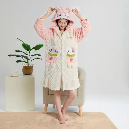 Autumn and winter coral fleece parent-child big strawberry nightgown thickened high quality couples home clothing Donald duck a generation of hair
