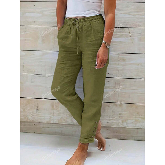 Cross-Border Export New Dropshipping Aliexpress Bottoms Button Detail Drawstring Waist Pants