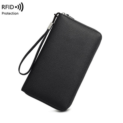 Cross-border new RFID anti-theft brush leather wallet multi-card long money clip head layer cowhide large capacity clutch