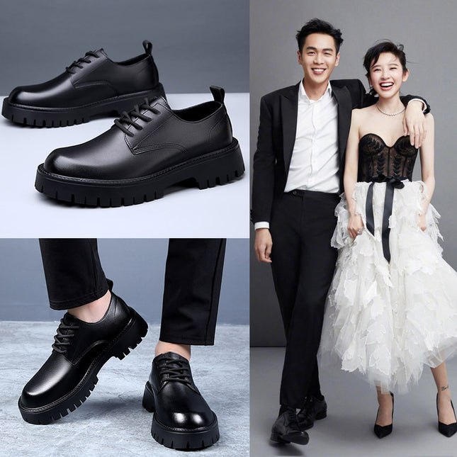 Leather Shoes Men's Casual Business Dress British Korean Style All-Match Platform Shoes Low-Top Wedding Boots Groom Business Leather Shoes