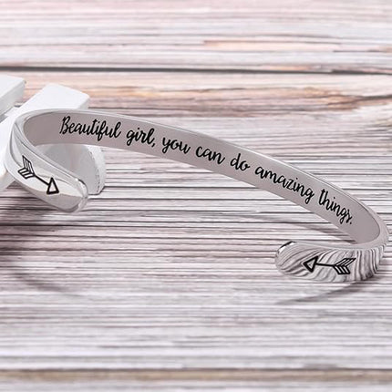 Foreign Trade Spot Bracelet Stainless Steel Inspirational Beauty Girl Arrow Open Bracelet Graduation Gift
