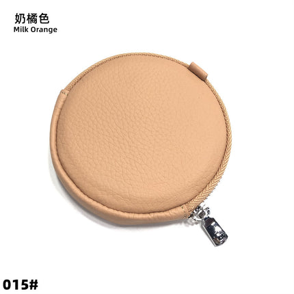 Mini Round Genuine Leather Small Coin Purse Bag Mother's Cowhide Women's Small Children's Zipper Key Coin Earphone Bag