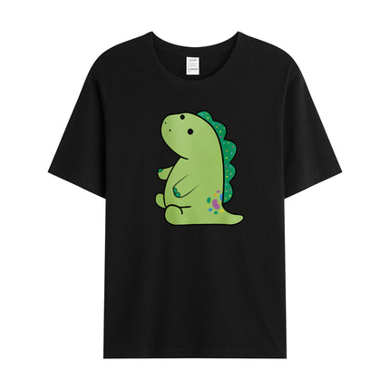 Cross-Border Summer New Product Cartoon Dinosaur Pattern Men's Cotton Loose Combed Cotton Pullover Round Neck Short Sleeves