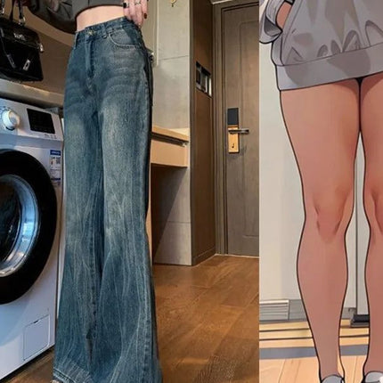 Trendy American-Style Loose Retro Flared Jeans High-Waisted Slimming Floor-Length Bell-Bottom Pants for Summer