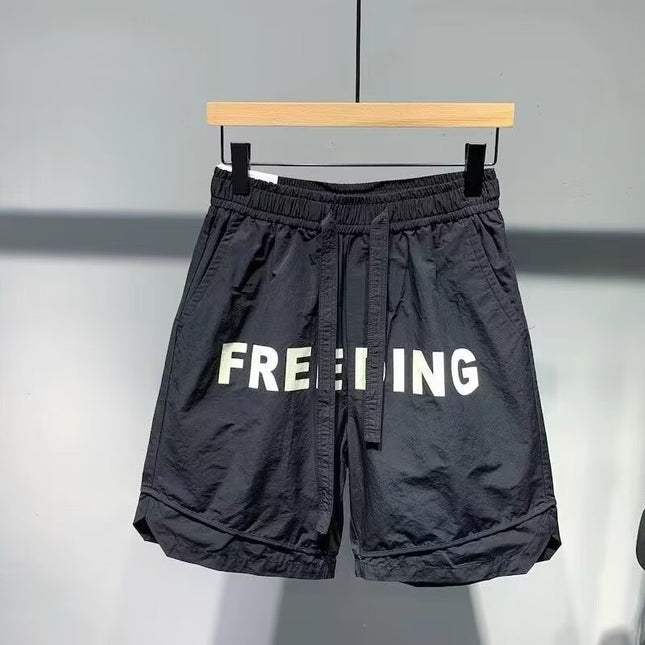 American and Japanese Style Trendy Brand Letter Print Sports Casual Shorts for Men, Summer Youth Loose Versatile Beach Shorts