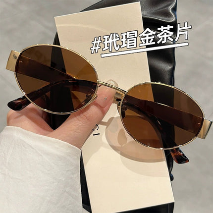 American Retro Sunglasses for Women, Oval Frame, Trendy Street Style, Polarized, Uv Protection, High-End, Makes Face Look Smaller