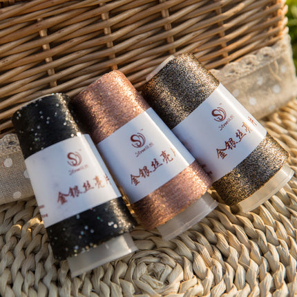 silk yue/diy hand-woven wool ball sweater line magic color gold and silver sequin line wrapped flower colorful companion wiring