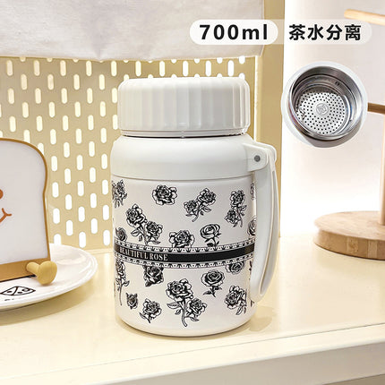 Cartoon cute high-value large-capacity new thermos stainless steel outdoor sports portable rope coffee cup