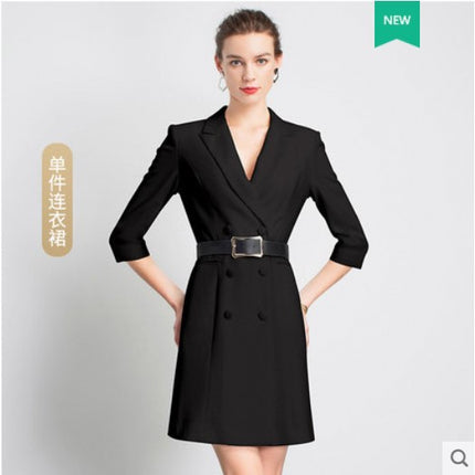 Spring and Autumn New Fashion double breasted suit collar dress domineering female president waist-tight professional women's dress overalls OL