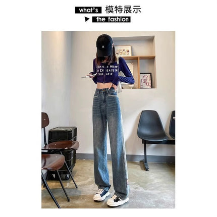 Straight-Leg Jeans Women's Small Loose Casual Dagging Wide-Leg Pants 2025 Spring High Waist Stitching Mop Pants