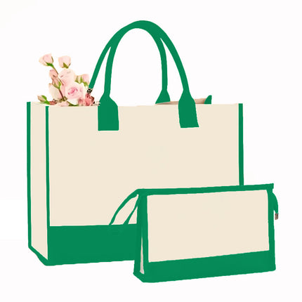 Cross-border Hot-selling Canvas Shoulder Bag Cosmetic Case Bag Contrast Printed Portable Zipper Clutch Bag Storage Case