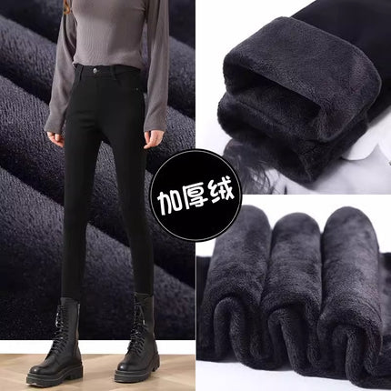Faux Denim Leggings for Women, Spring and Autumn, Fleece-Lined, Versatile, Commuter Magic Pencil Pants, Slimming, High-Waisted, Stretchy Skinny Pants