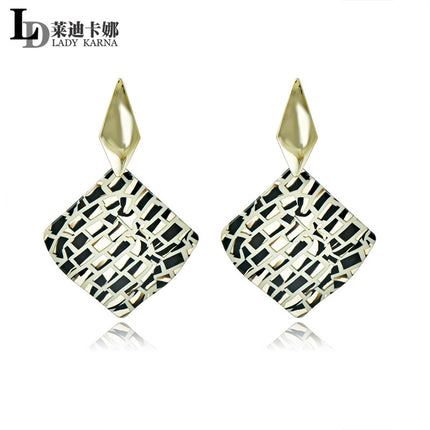 European and American Temperament Exaggerated Black and White Plaid Square Acetic Acid Large Earrings Cross-border Advanced Sense S925 Silver Pin Earrings Earrings