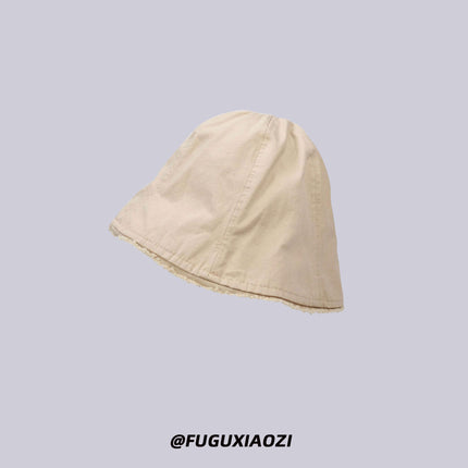 Japanese Versatile Plain Bucket Hat for Spring and Autumn, Sunshade Hat for Large Head Circumference, Women's Fisherman Hat, Face-Covering, Face-Slimming Small Bucket Hat