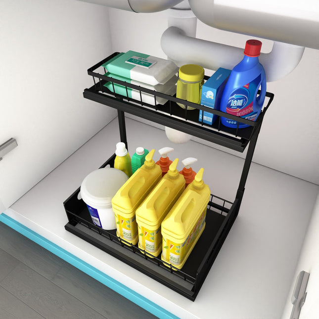 Cross-Border Kitchen Under-Sink Storage Rack Countertop Drawer-Type Storage Rack Seasoning Rack Under-Sink Storage Pull-Out Basket