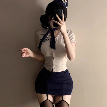 2025 Sexy Lingerie Stewardess Uniform Suit Large Size Bed-Free Ol Secretary Outfit Small Breast Cos Pilot Outfit Female