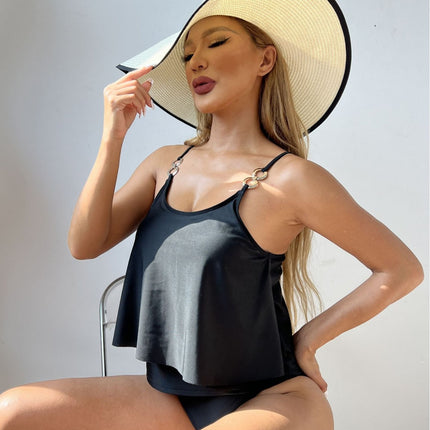 Swimsuit with Metal Buckle, Sexy, Figure-Flattering, Double-Layered Bikini, Slimming Tank Top, Triangle Briefs, Two-Piece Swimsuit