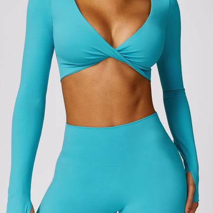 suit European and American Cross Yoga Clothes Top Women's Long Sleeve V-Neck with Chest Mat Fitness Clothes Tight Pilates Training Clothes