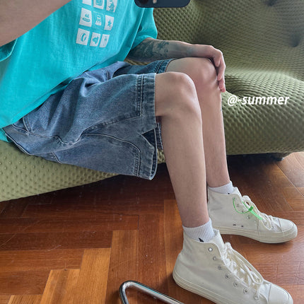 Men's Denim Shorts Trendy Brand Ins Summer Design Niche Five-Point Shorts Trendy Outerwear Loose Large Shorts