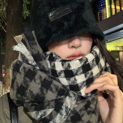 Factory new solid color haze blue scarf women's winter fluffy hair thickened students white students warm scarf