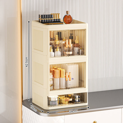Foldable Double Door Flat Cover White Storage Box Multi-layer Stationery Storage Rack Household Cosmetics Skin Care Storage