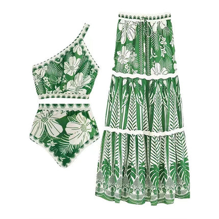 European and American one-piece swimsuit bikini suit bikini conservative belly-covered beach skirt chiffon wrap skirt hot spring swimsuit