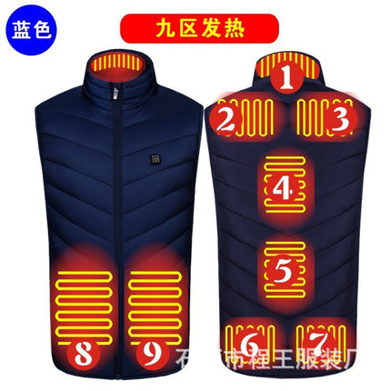 Cross-border New Single Control Zone 9 Heating Vest Winter Intelligent Constant Temperature Electric Vest USB Safe Warm Heating Clothing for Men