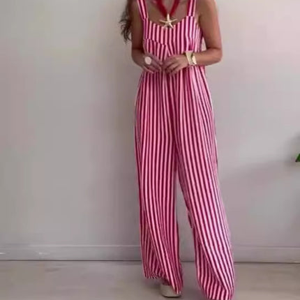 2024 New Women's Clothing Casual Loose Striped Suspender Pants Women's Clothing