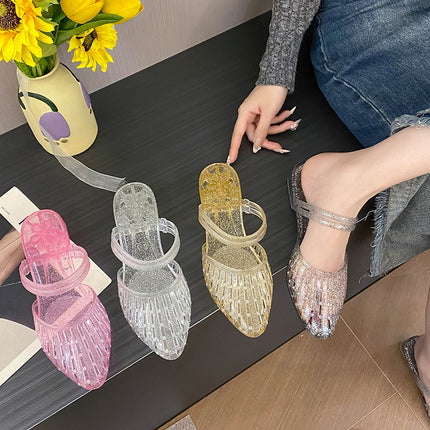 Fashion Women's Sandals Summer New All-match Outgoing Non-slip Deodorant Thick Heel Baotou Crystal Plastic Sandals