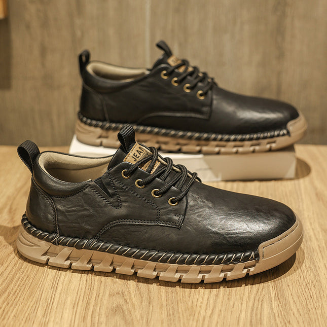 Men's Shoes Winter New Style Business British Style Casual Leather Shoes Men's Handmade Soft Sole Lace-Up Thick Sole Non-Slip Loafers
