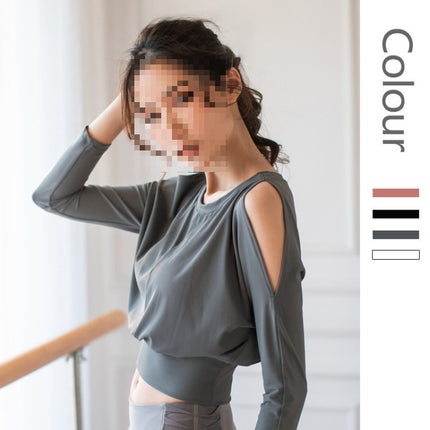 New Spring and Autumn Sports Yoga Clothes Fitness Running Ribbed Off-Shoulder Long Sleeve Loose Waist Women's t Sports Yoga Clothes