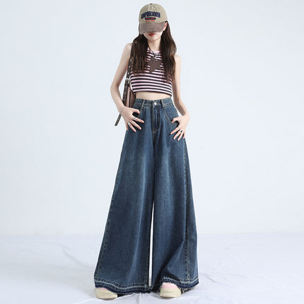 Spring New Fashion Wide Leg Pants Jeans Design Sense Loose Mop Pants Slim Relaxed Pants Women