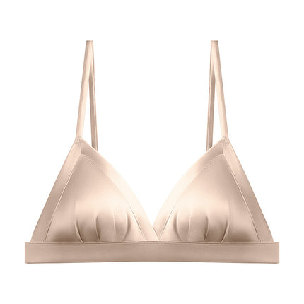 Tangge Satin Silk French Underwear Thin Glosly Triangle Cup Small Chest Women's Mulberry Silk Bra Bra Summer