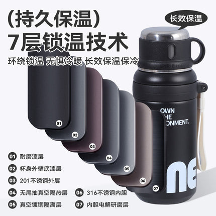 New Large-Capacity Straw Insulated Cup, Outdoor Portable Vacuum Double-Drink Cup, Household Double-Layer 316 Stainless Steel Water Cup