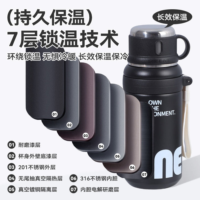 New Large-Capacity Straw Insulated Cup, Outdoor Portable Vacuum Double-Drink Cup, Household Double-Layer 316 Stainless Steel Water Cup