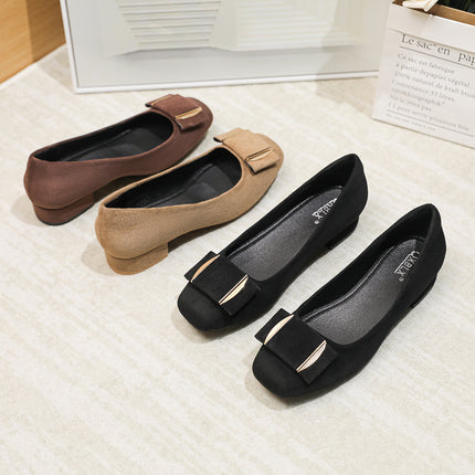 French-Style Suede Single Shoes for Women with Thick Heels, 2026 New Square-Toe Shallow Low-Heeled Work Shoes That Are Comfortable for Long Standing