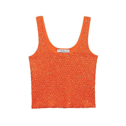 New Sequin European and American Style Women's Spring and Summer Foreign Trade Sexy Fashion Knitted Tops for Hot Girls