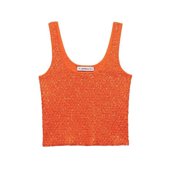 New Sequin European and American Style Women's Spring and Summer Foreign Trade Sexy Fashion Knitted Tops for Hot Girls
