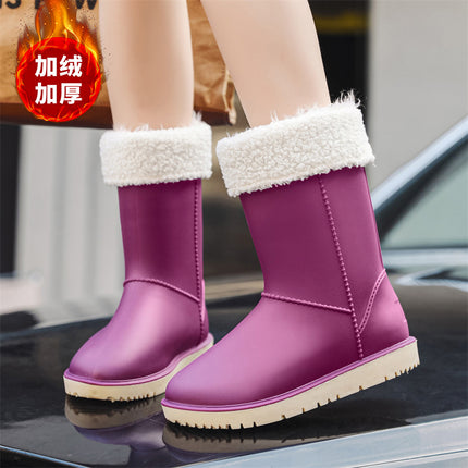 Women's Mid-Calf Rain Boots, Winter Thickened Waterproof Shoes, Outdoor Warm Rubber Shoes, Rain Boots, Labor Protection Work Wear-Resistant Water Boots for Women
