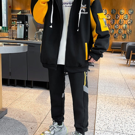 Velvet Thickeneded Sweatshirt Set Autumn and Winter New Youth Cardigan Casual Trendy Handsome Student Sports Two-Piece Set